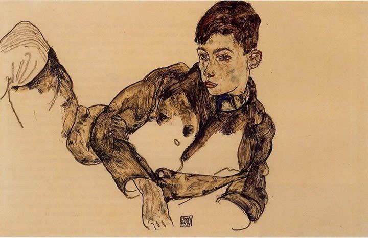 Egon Schiele Reclining Boy Leaning on His Elbow